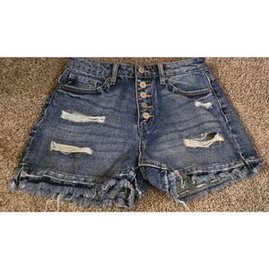 KanCan Women’s Size 27 High Rise Distressed Denim Shorts Button Fly